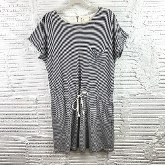 Lou & Grey Drop Waist Relaxed Fit Navy & White Stripe Coastal Grandma Dress L - Picture 1 of 14